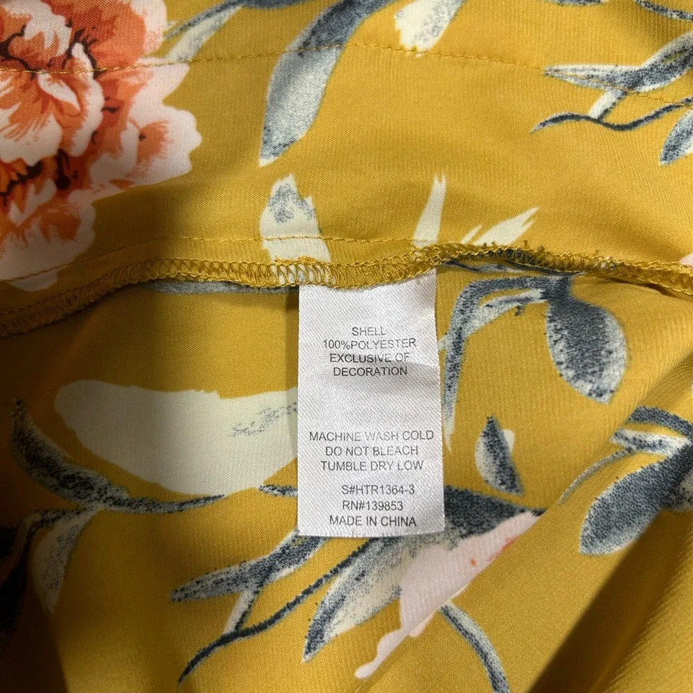 Blueh Ciel Mustard Gold Floral Long Belted Slinky Kimono Robe Boho Hippie sz S - Picture 5 of 5